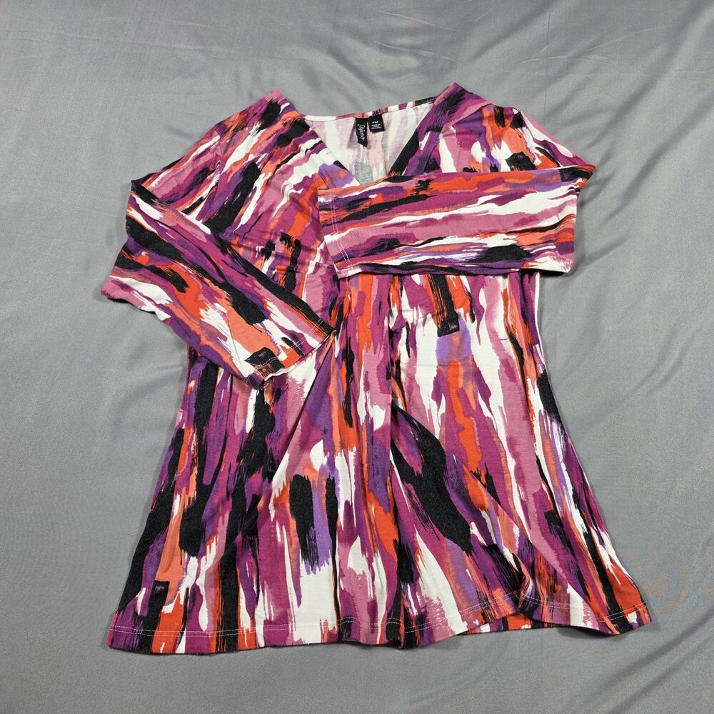 Relativity Womens Blouse Sz Petite Medium Purple Pink Orange Abstract